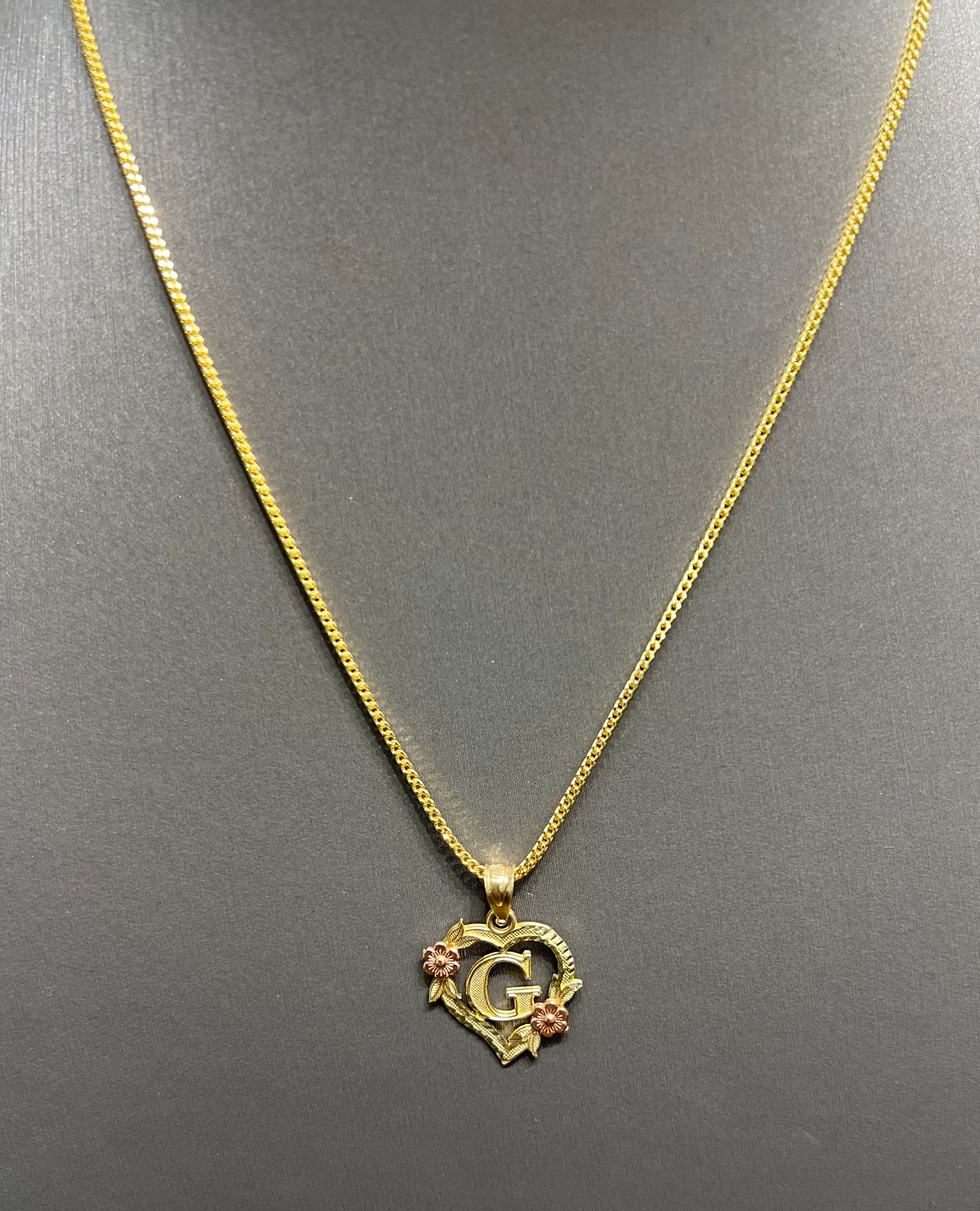 0071- NEW 14K Letter “G” Heart Shape Pendant W.G