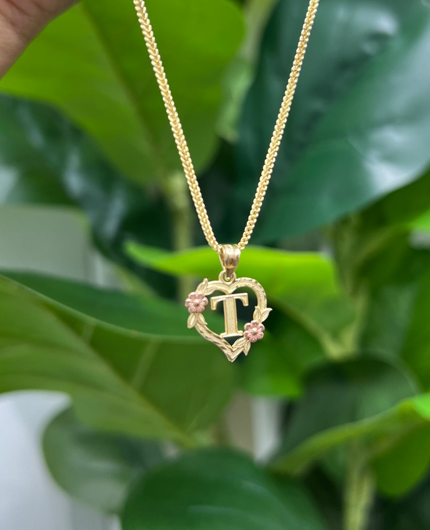 0064- NEW 14K Letter “T” Heart Shape Pendant W.G