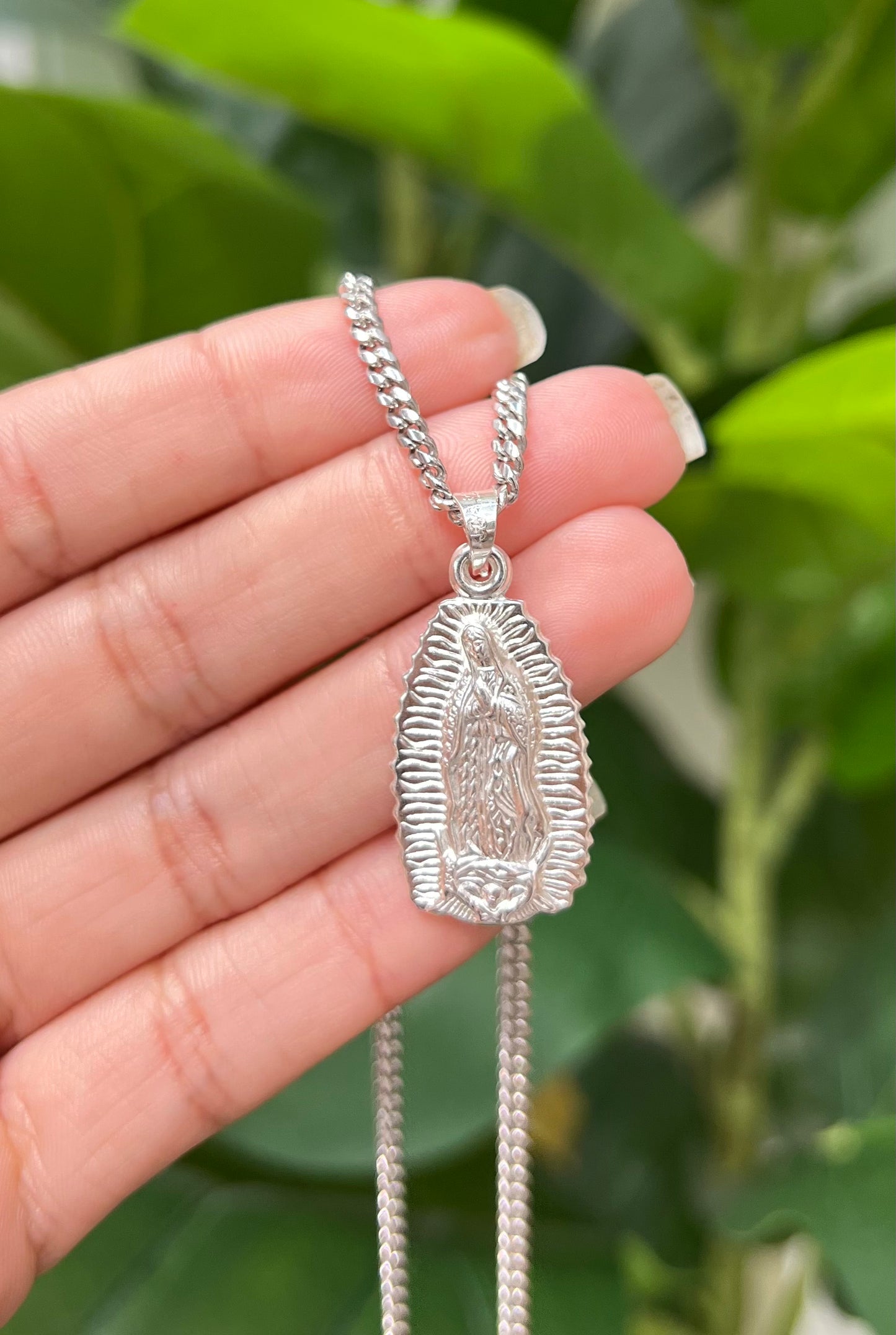 S312- NEW .925 Sterling Silver Our Lady Of Guadalupe Pendant W.G