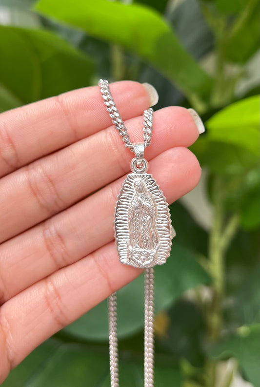 S312- NEW .925 Sterling Silver Our Lady Of Guadalupe Pendant W.G