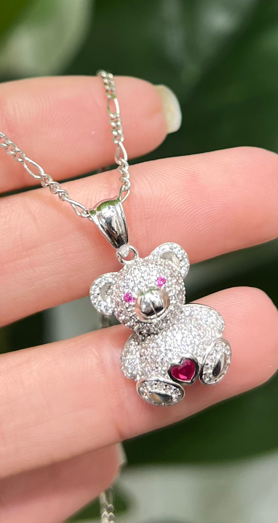 S629- NEW .925 Sterling Silver Teddy Bear Heart Pendant- W.G