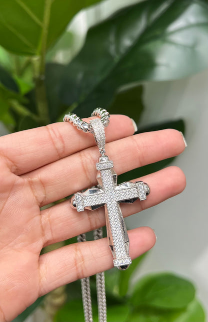 S849- NEW .925 Sterling Silver Fashion Cz Cross Pendant- W.G