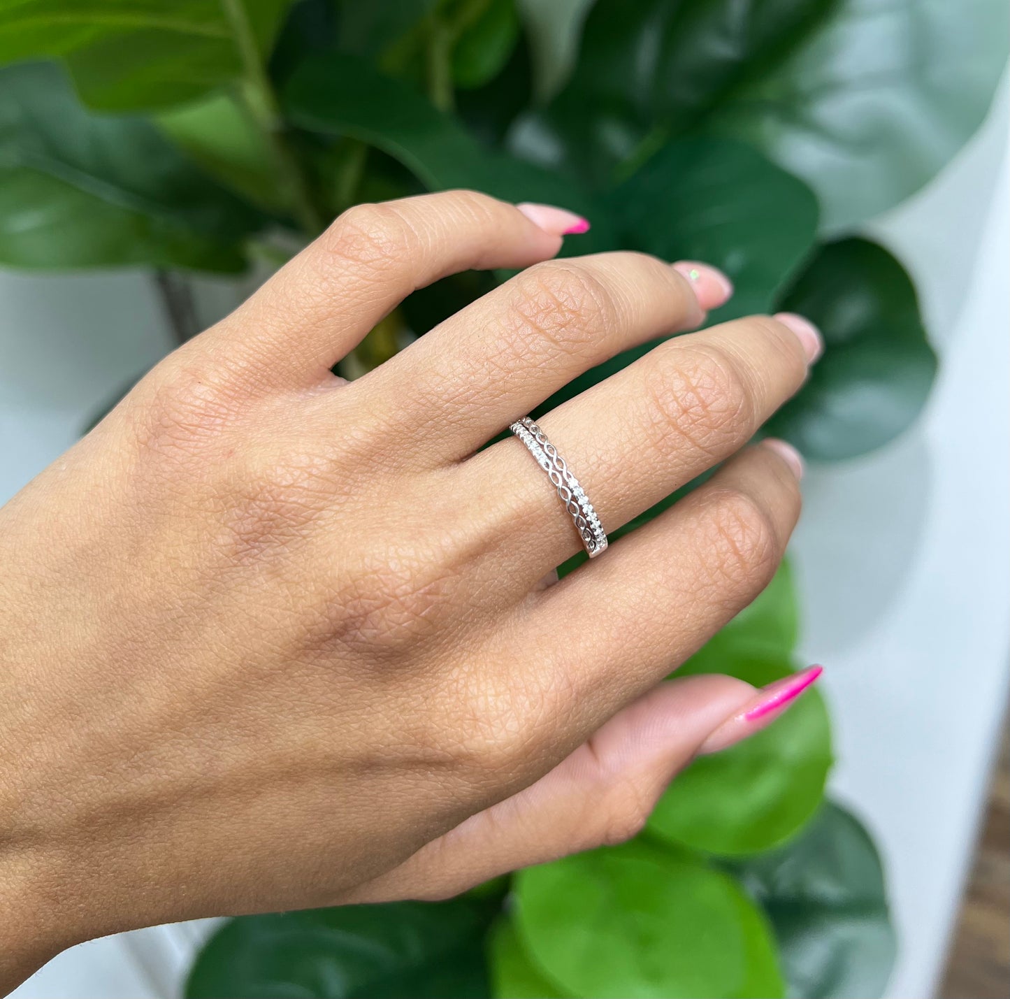 S446- NEW .925 Sterling Silver Micro Eternity CZ Ring W.G