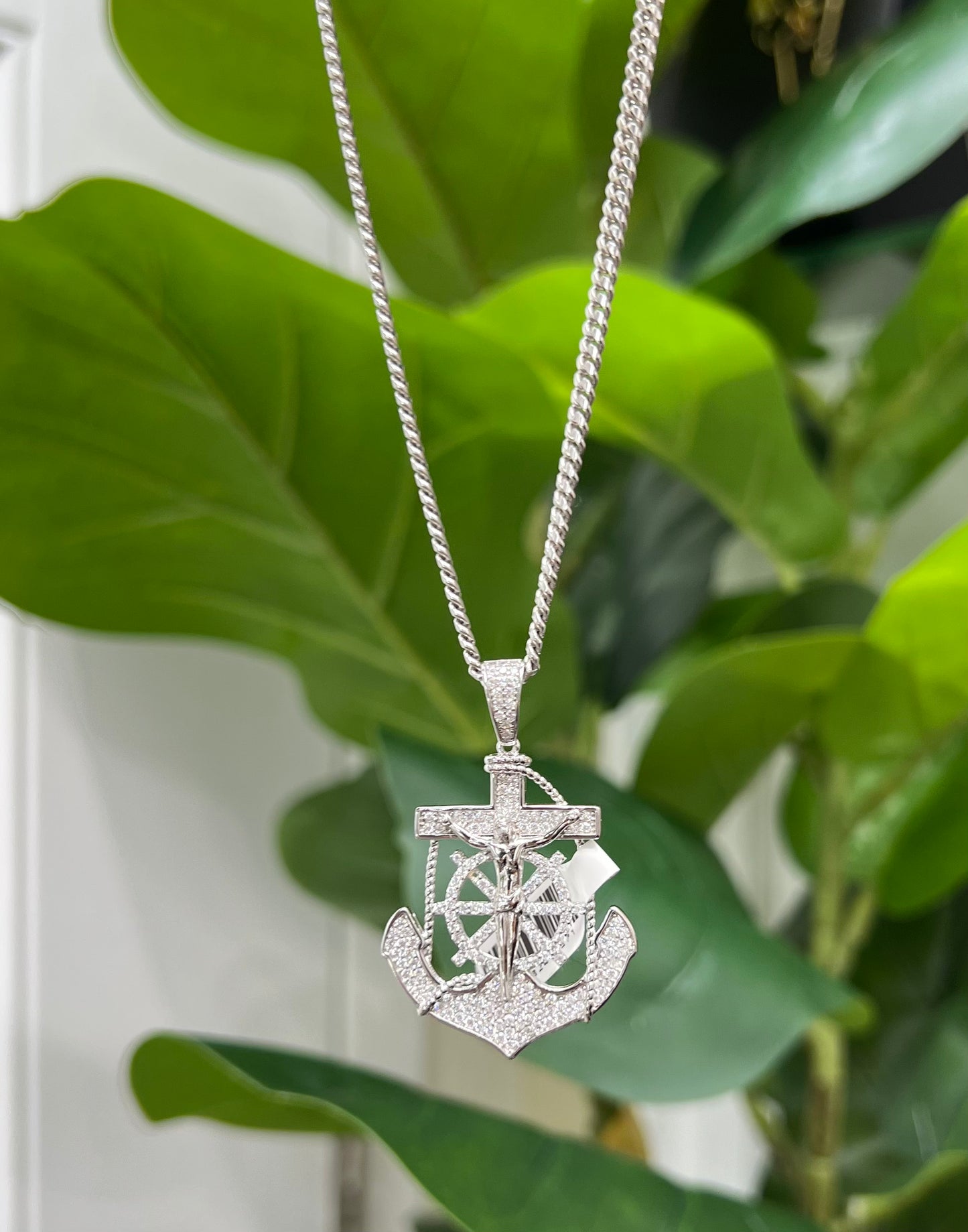 S862- NEW Sterling Silver Full Cz Anchor Pendant W.G