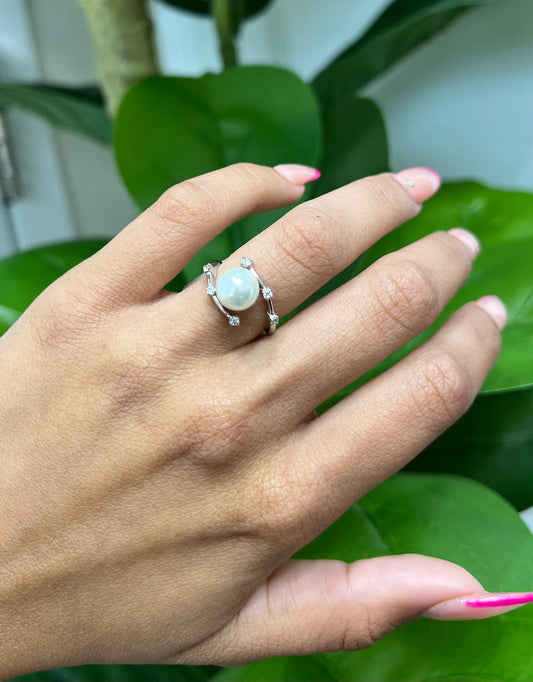 S795- NEW .925 Imitation White Pearl Fashion Ring W.G