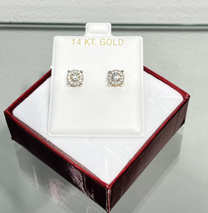 1133- NEW 14K Gold Cubic Zirconia Round Stud Earrings (6.5mm) W.G
