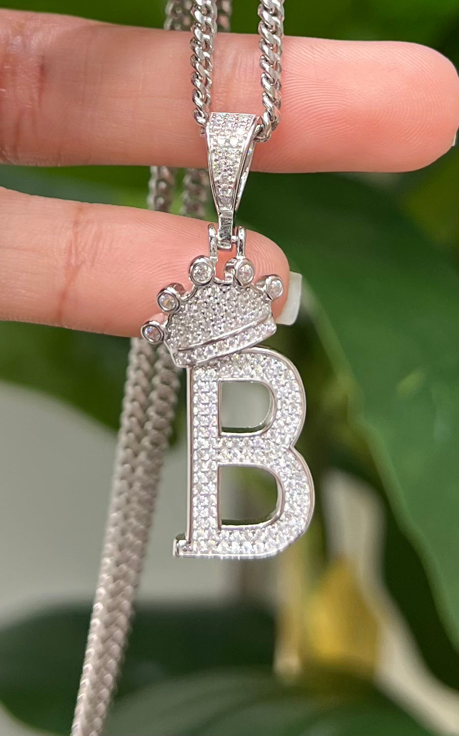 S725- NEW .925 Sterling Silver Crown On Top Letter B Pendant W.G