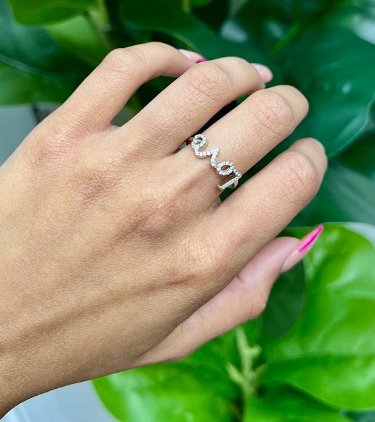 S555- NEW .925 Sterling Silver Full Cz Love Women’s Ring W.G