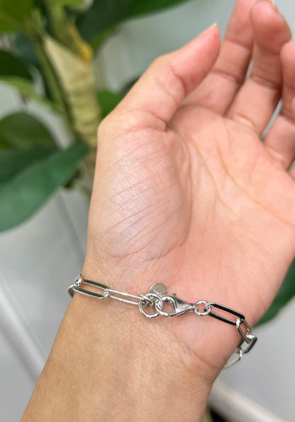 S391- 925 Sterling Silver Paperclip CZ Chain Bracelet 7” W.G