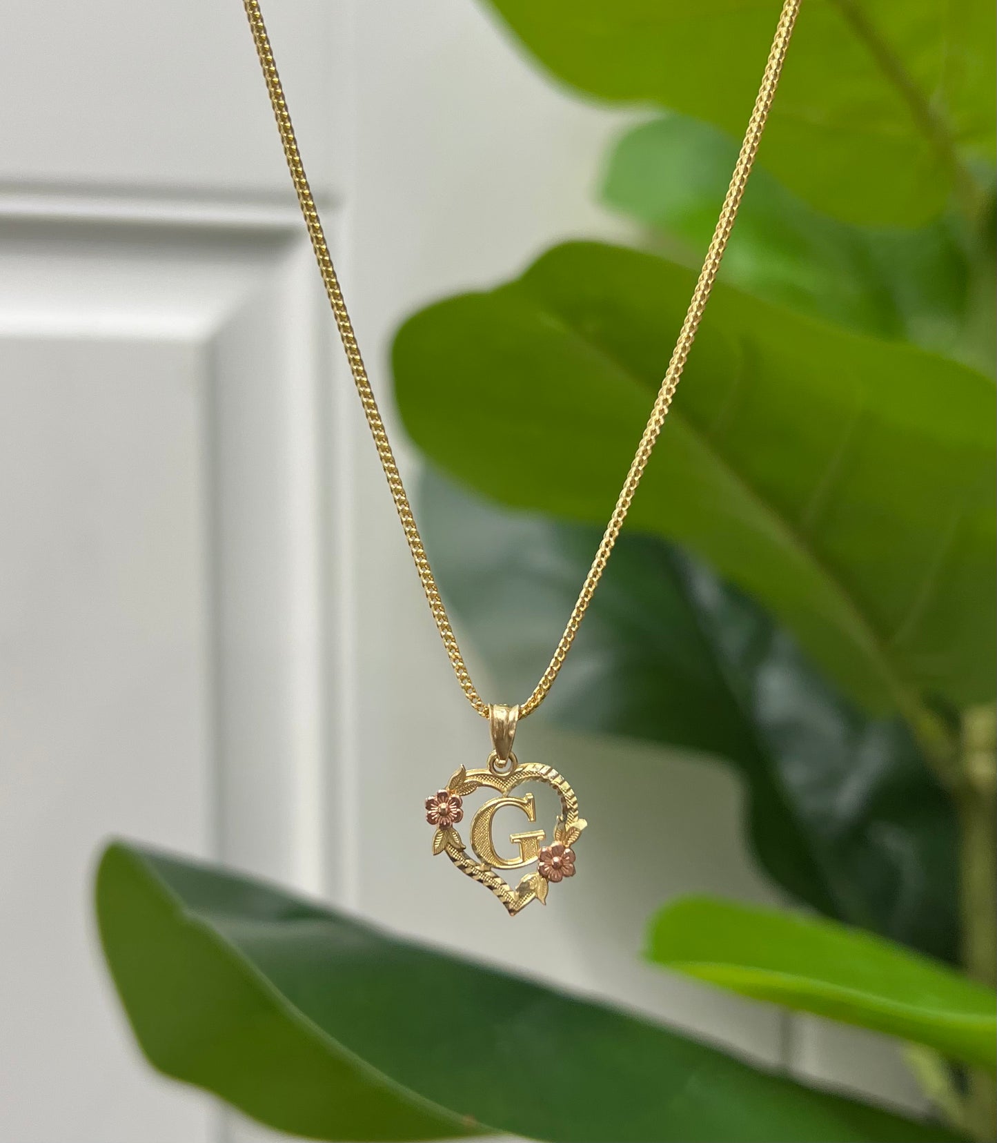 0071- NEW 14K Letter “G” Heart Shape Pendant W.G