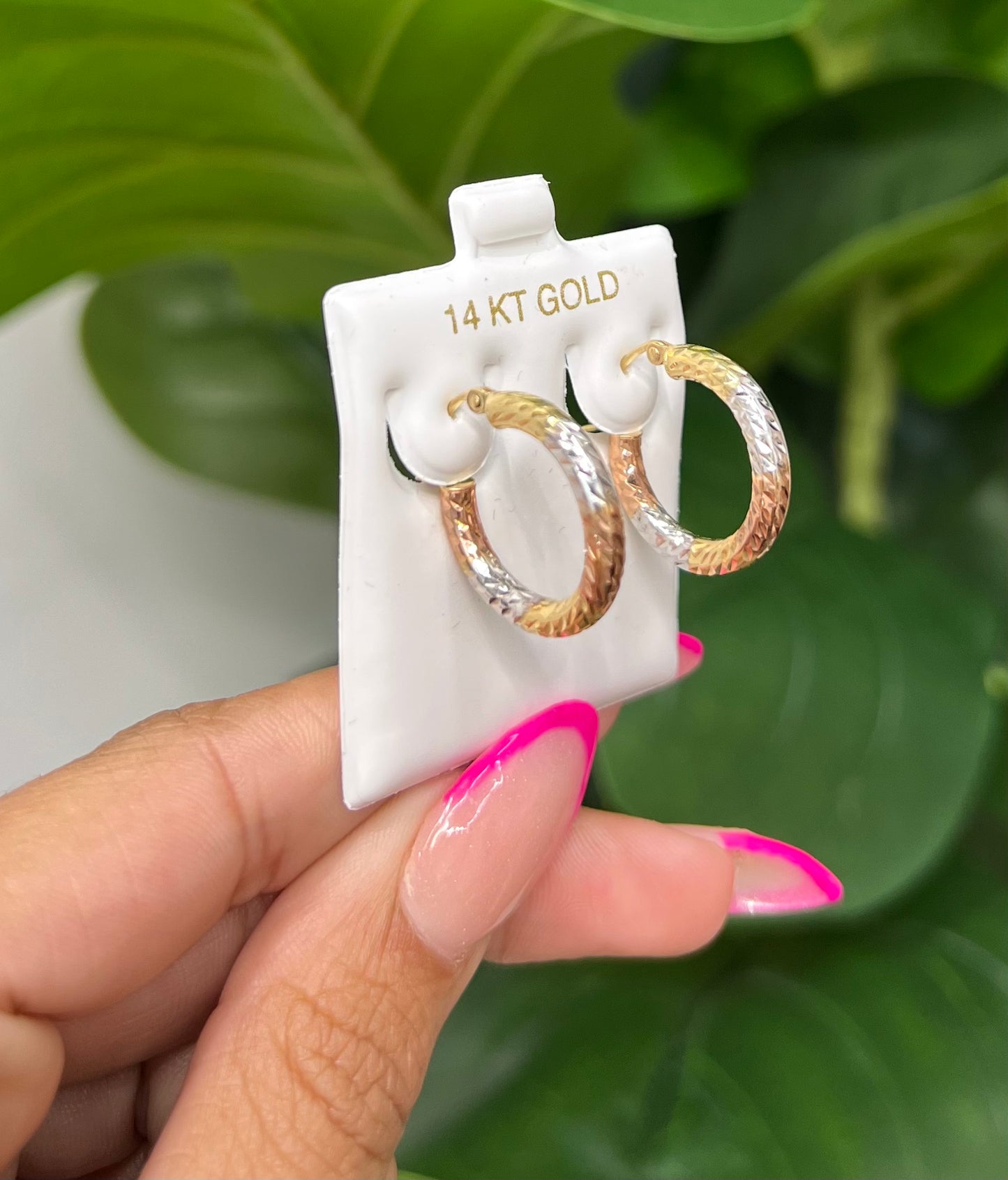 00118- NEW 14K Tri Color Hoop Earrings (3x19.60mm) W.G