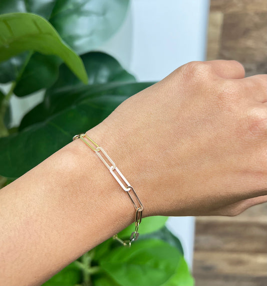 326- NEW 14K Paper Clip Bracelet Tri-Color (4mm) W.G