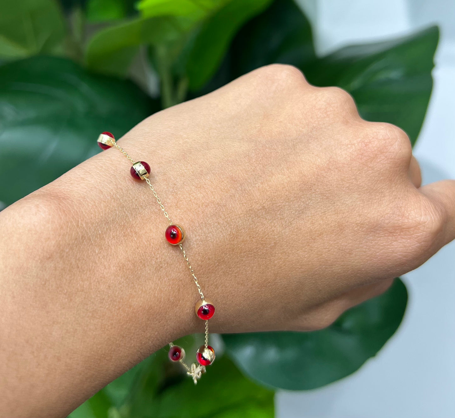1154- NEW 14K Red Evil Eye Bracelet W.G