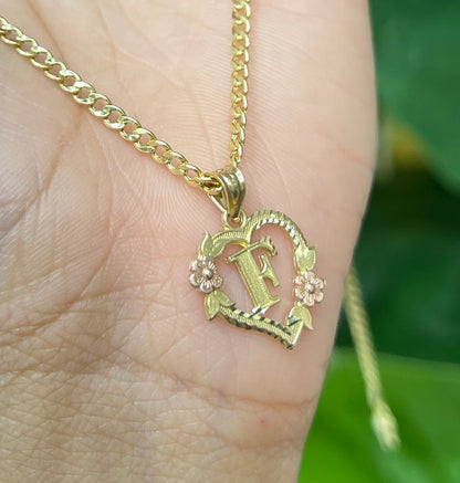 0061- NEW 14K Letter “F” Heart Shape Pendant W.G