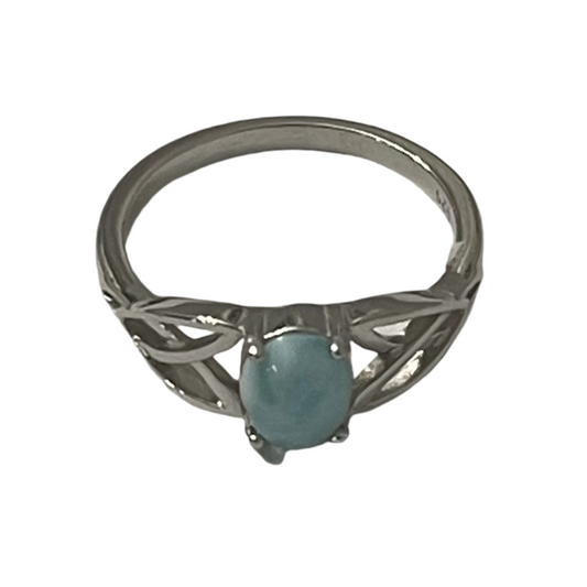 S756- Oval Stone Natural Larimar Ring Sz 7