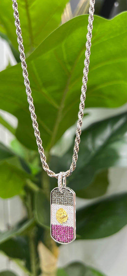 S630- NEW .925 NEW Mexican Flag Cz Pendant W.G