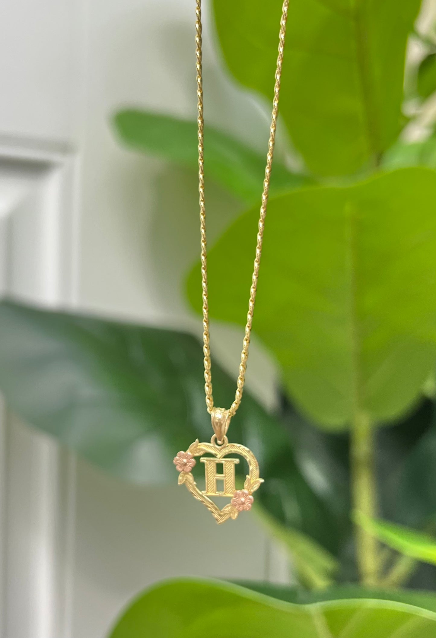 0048- NEW 14K Letter “H” Heart Shape Pendant W.G