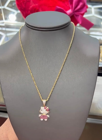 C61- 14K Rope Chain 18” 2.5mm & 14K Hello Kitty Pendant Set