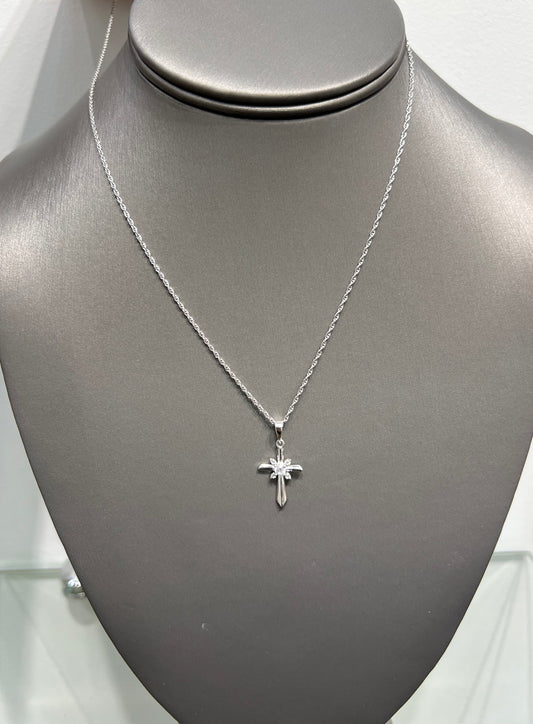 S861- NEW .925 Sterling Silver Cz Cross Pendant W.G