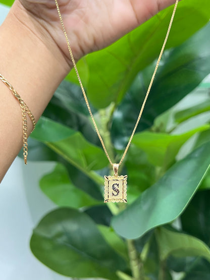 00123- NEW 14K Letter “S” Square Pendant (W.G)