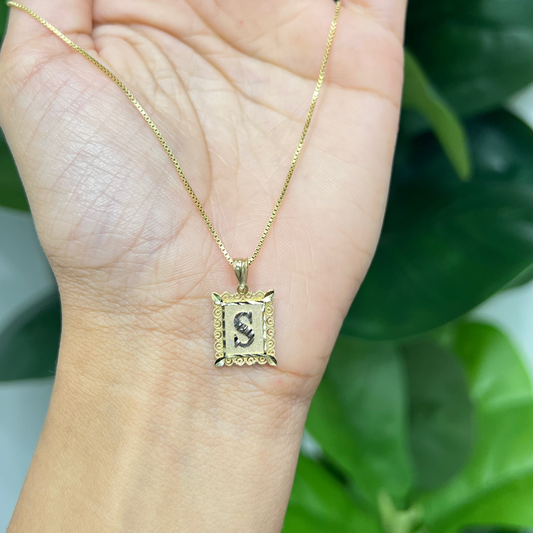00123- NEW 14K Letter “S” Square Pendant (W.G)