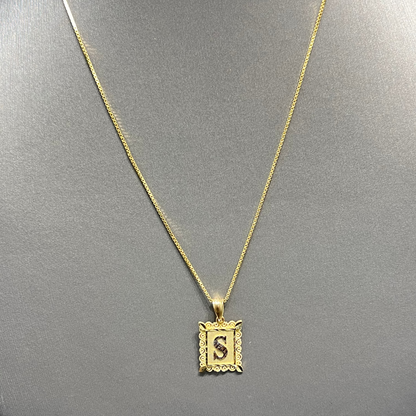 00123- NEW 14K Letter “S” Square Pendant (W.G)