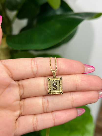 00123- NEW 14K Letter “S” Square Pendant (W.G)