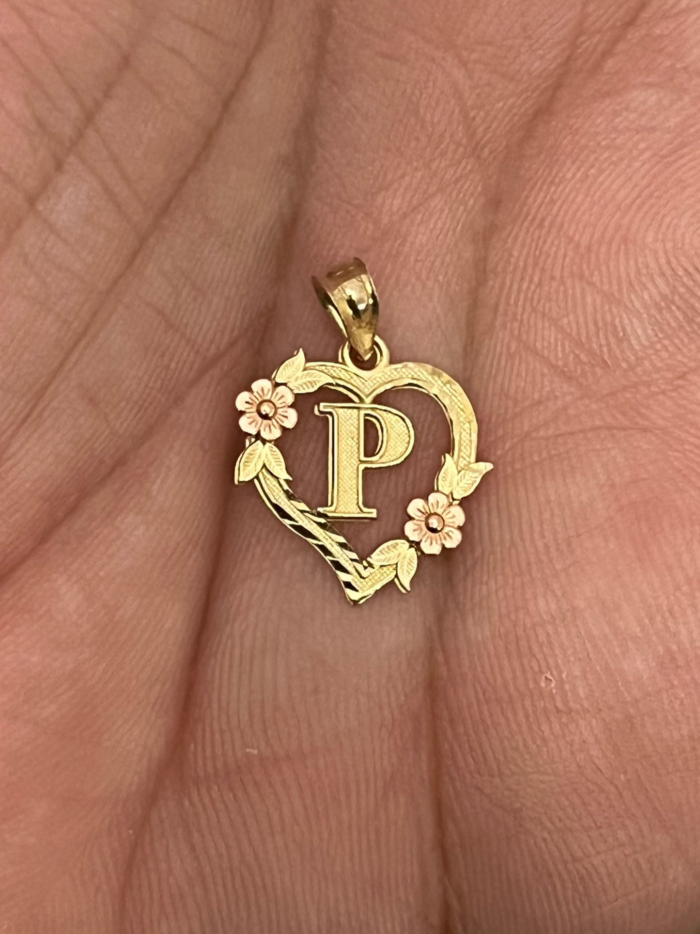 00176- NEW 14K Letter “P” Heart Shape  Pendant (W.G)