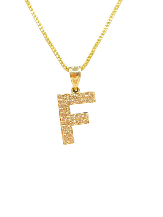 **371- Colgante de oro con la letra “F” de 14 quilates brillante