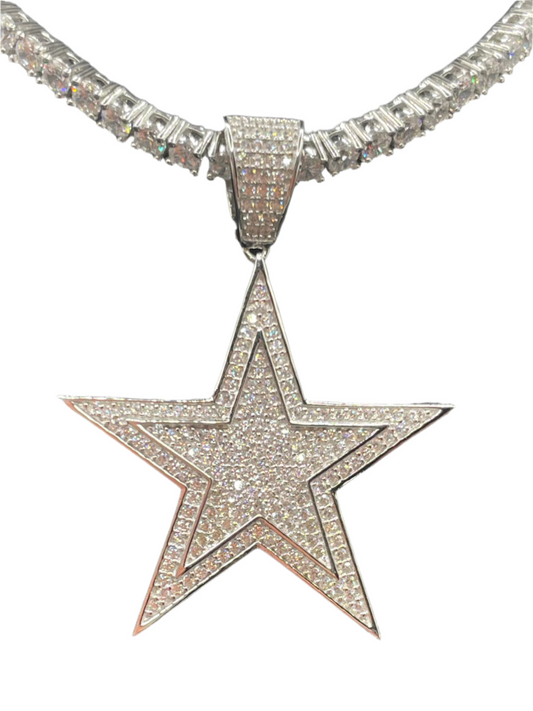 S401- 925 Sterling Silver CZ Star Hip Hop Pendant