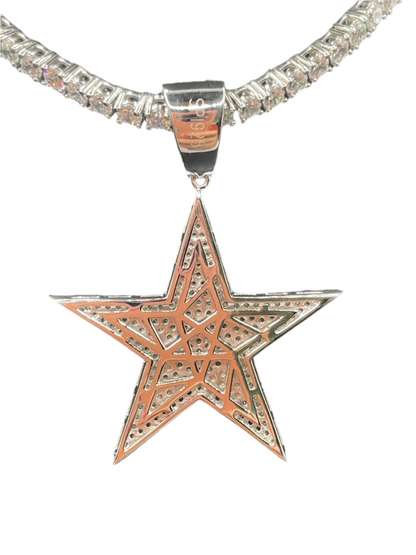 S401- 925 Sterling Silver CZ Star Hip Hop Pendant