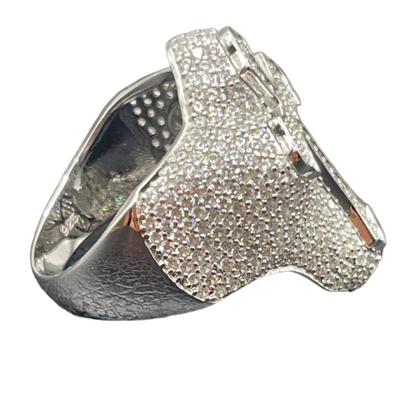 S399- 925 Sterling Silver Cross Clear CZ Studded Top 30mm Ring