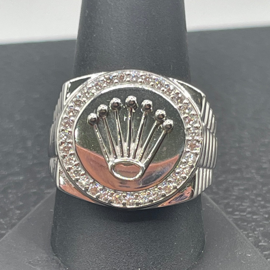 S398- 925 Sterling Silver Disc Crown CZ Ring