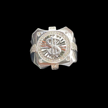 S397- 925 Sterling Silver Men's Dollar Sign Ring