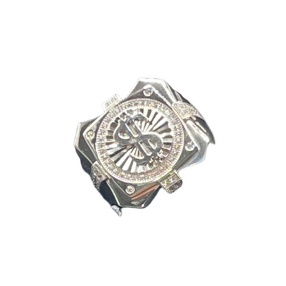 S397- 925 Sterling Silver Men's Dollar Sign Ring