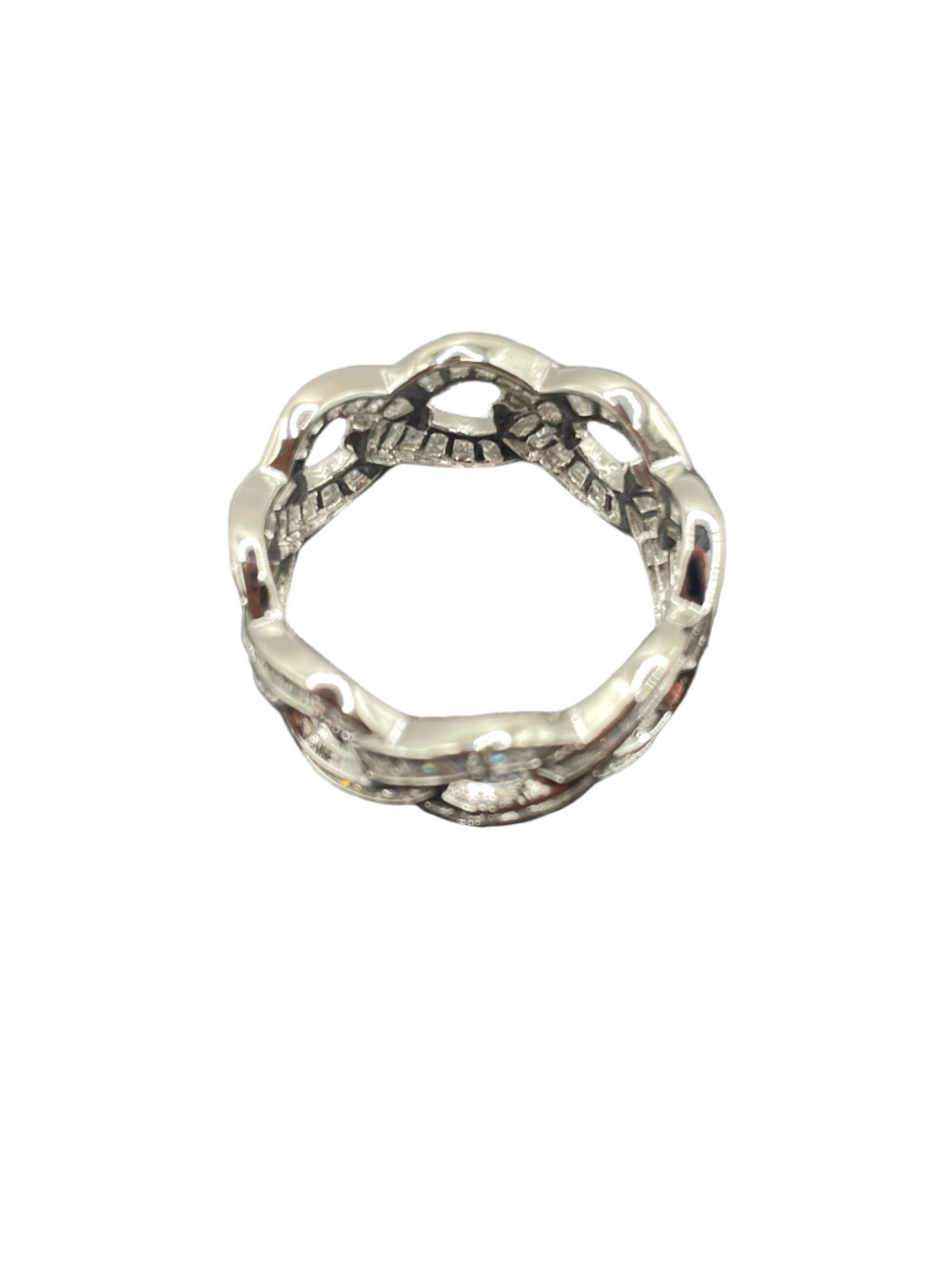 S395- .925 Sterling Silver Curb Baguette Clear CZ 10mm Ring