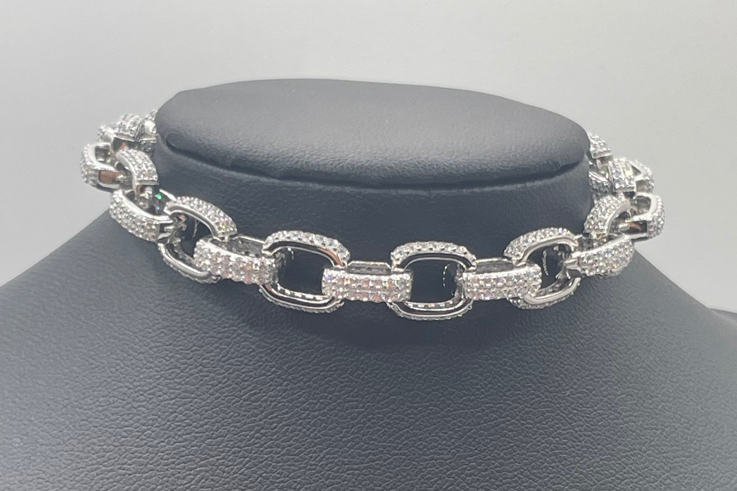 S393- .925 Sterling Silver CZ Encrusted Micro Pave Link Bracelet 8.9mm