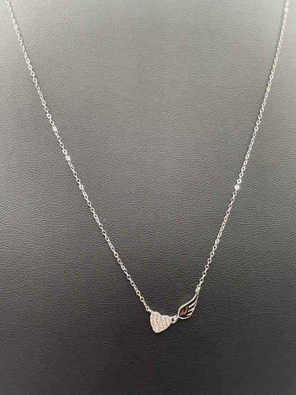 S437- 925 Sterling Silver Wing Heart Clear CZ Adjustable Necklace