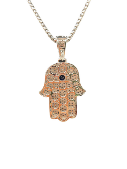 S421- 925 Sterling Silver Blue CZ Center Hamsa Pendant