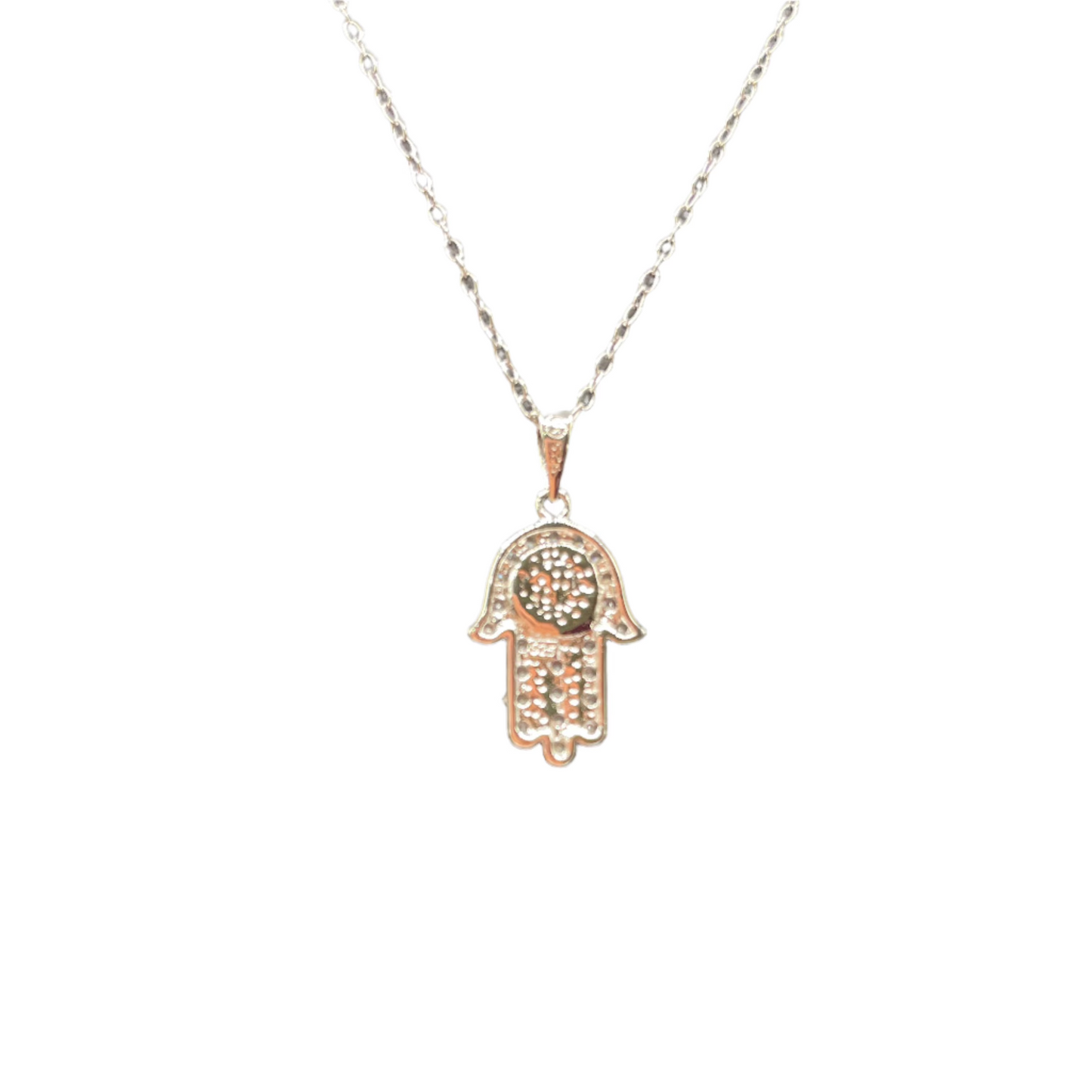 S441 - Silver 925 Hamsa Evil Eye CZ Necklace 18”