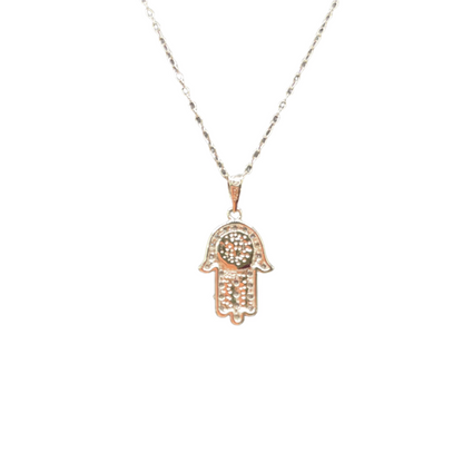 S441 - Silver 925 Hamsa Evil Eye CZ Necklace 18”