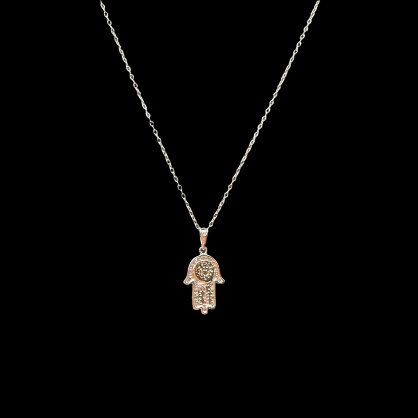 S441 - Silver 925 Hamsa Evil Eye CZ Necklace 18”