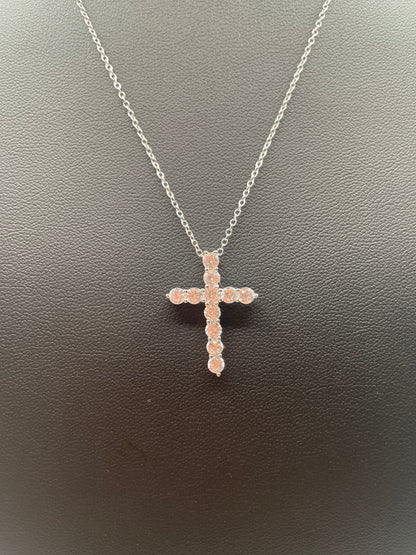 S438- Silver 925 Clear CZ Classic Cross Pendant Necklace 18”