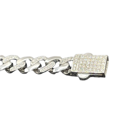 S417- 925 Sterling Silver 6.7mm Fleur De Lis Cross Baguette and Round Clear CZ Studded Bracelet 7”