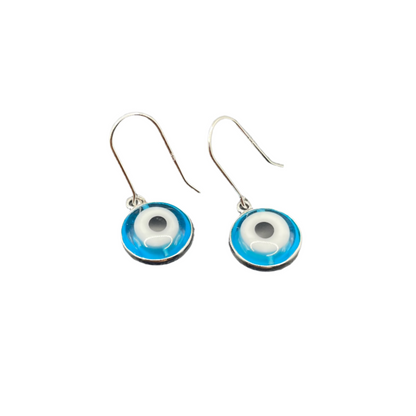 S450- Silver 925 Round Cookie Monster Evil Eye Dangling Hook Earrings