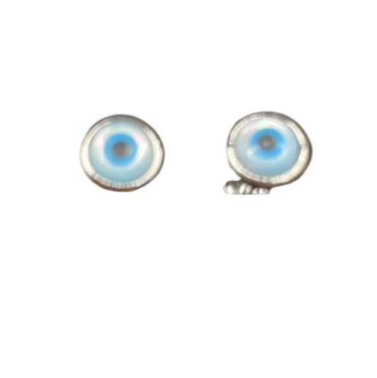 S449- 925 Sterling Silver Round Evil Eye Mother of Pearl Stud Earrings