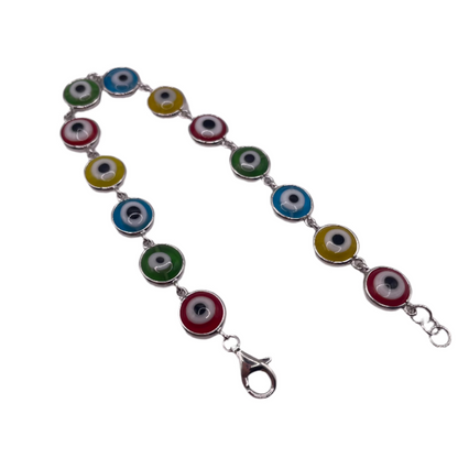 S423- Sterling Silver Evil Eye Link Bracelet 7”