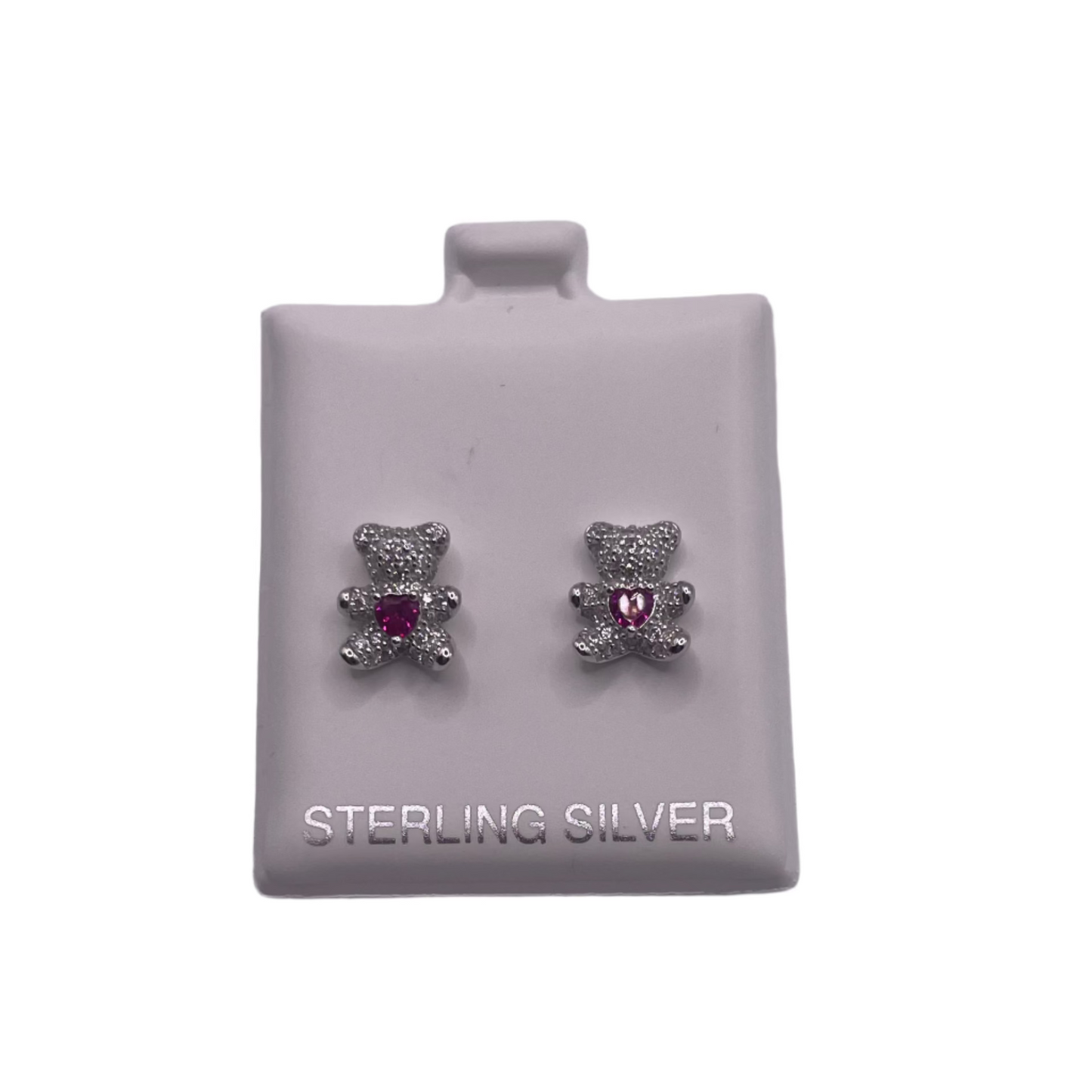 S540- .925 Sterling Silver Teddy Bear Stud Earrings