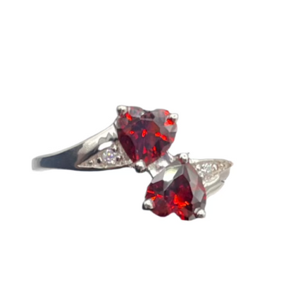 S557- .925 Double Heart Garnet Ring Size 6