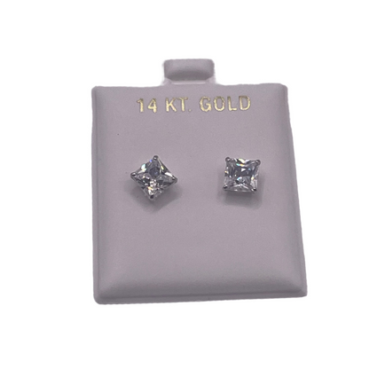 581- 14K White Gold Square Studs 6mm